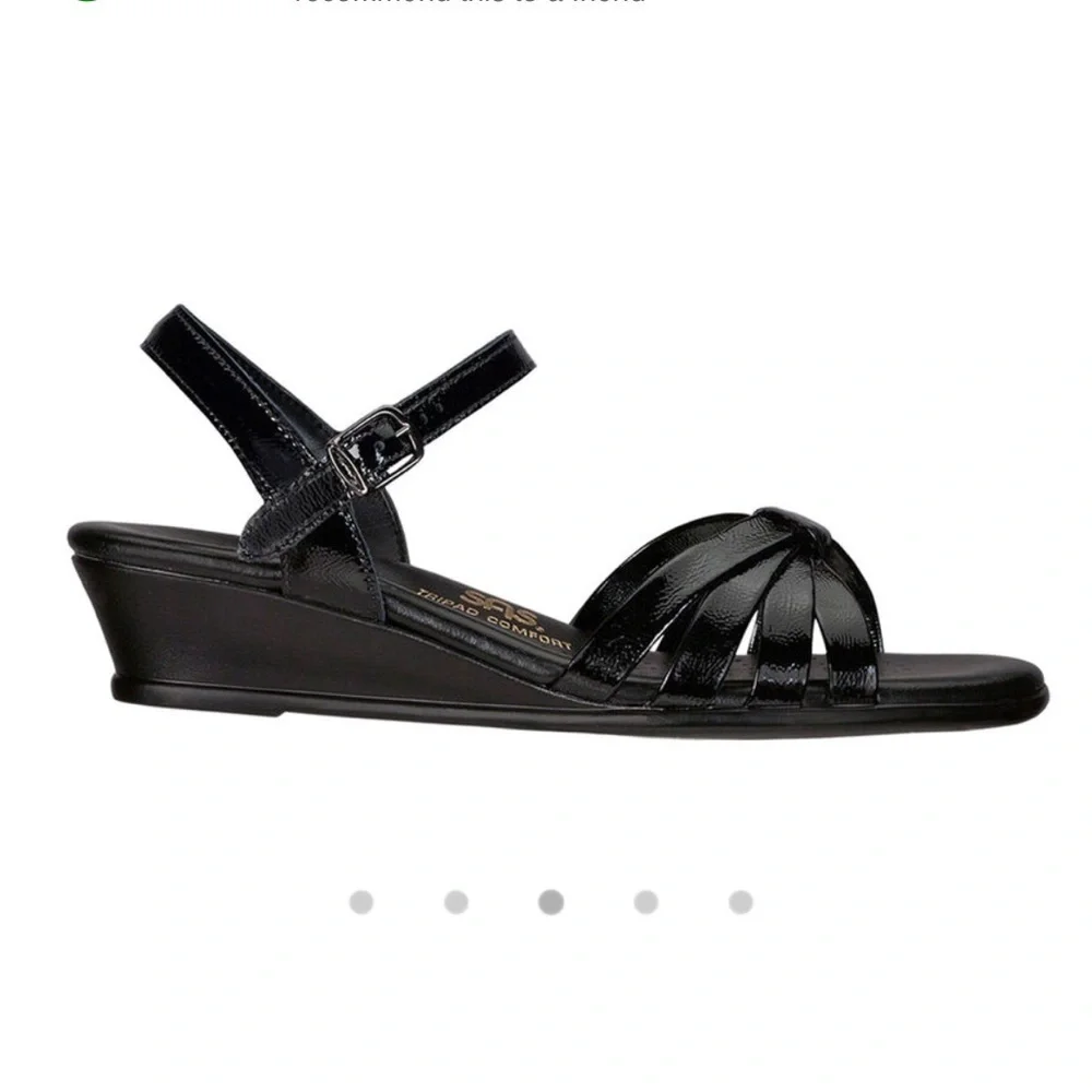 SAS Strippy Quarter Strap Wedge Sandal Women's Stylish Black Patent Size 9